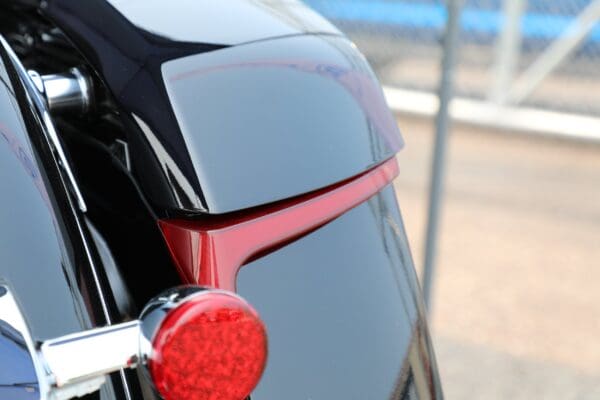 A close up of the rear end of a motorcycle.