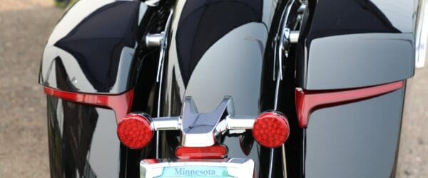 A close up of the rear lights on a motorcycle.