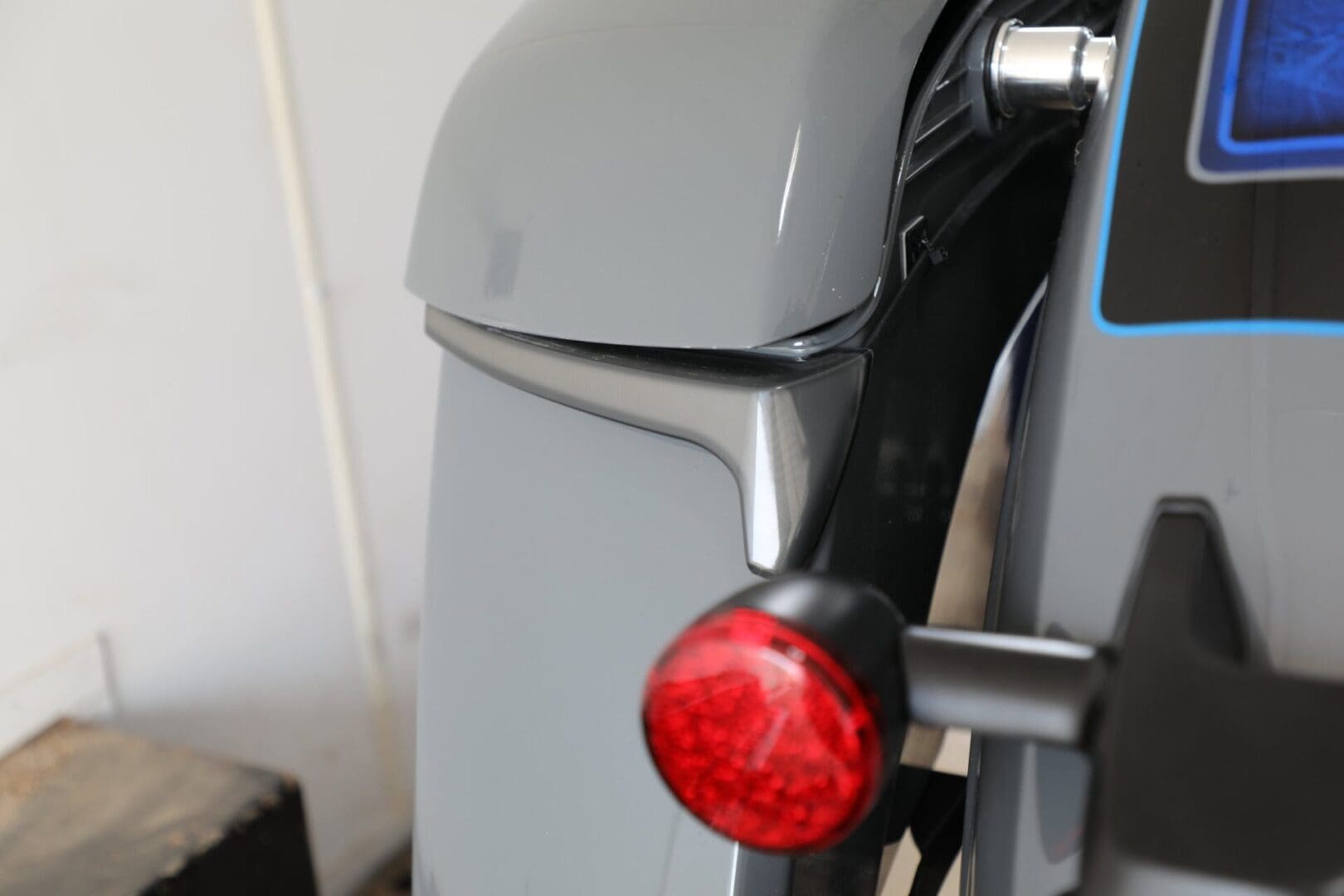 A close up of the rear light on a motorcycle