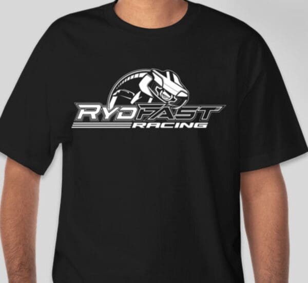 A black shirt with the rydfast racing logo on it.